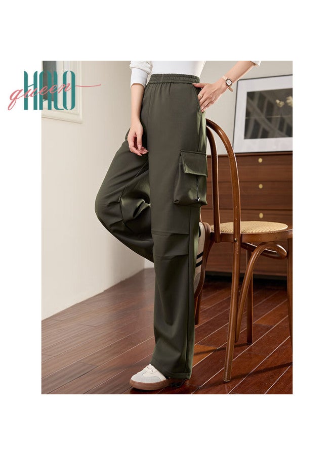 HALOQUEEN Halo Queen Fleece-lined Casual Pants For Women Elastic Waist Fashion Pocket Cargo Pants Warm Leisure Trousers - Image 2