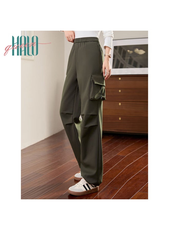 HALOQUEEN Halo Queen Fleece-lined Casual Pants For Women Elastic Waist Fashion Pocket Cargo Pants Warm Leisure Trousers - Image 1
