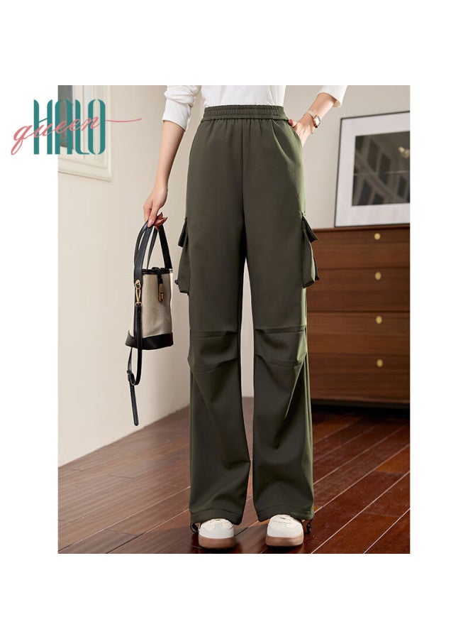 HALOQUEEN Halo Queen Fleece-lined Casual Pants For Women Elastic Waist Fashion Pocket Cargo Pants Warm Leisure Trousers - Image 5