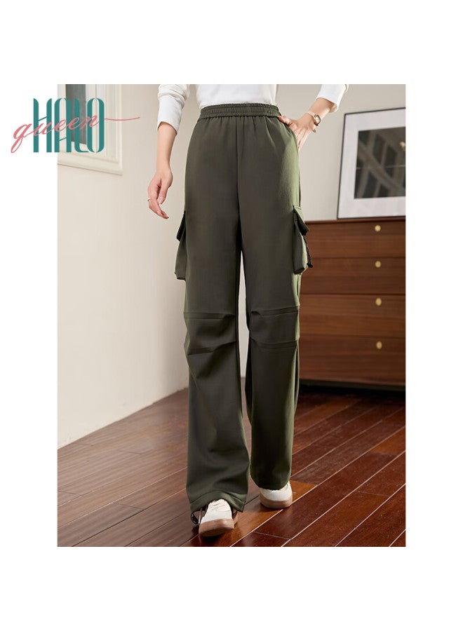 HALOQUEEN Halo Queen Fleece-lined Casual Pants For Women Elastic Waist Fashion Pocket Cargo Pants Warm Leisure Trousers - Image 4