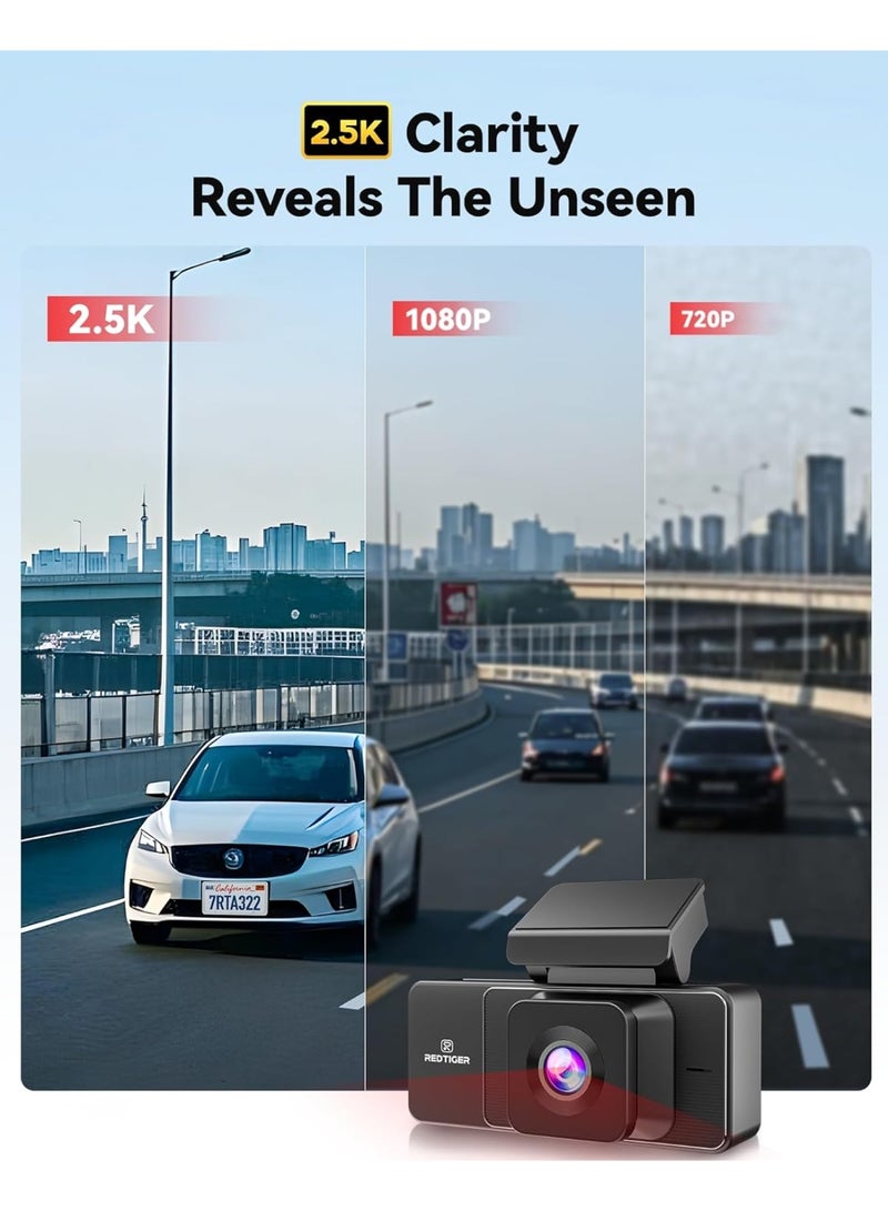 REDTIGER A3 3 Channel Dash Cam Front Rear, 1440P+1080P+1080P Dash Camera, Support Arabic language, Included 32GB Card, 24H Parking Mode, 3.18''Screen Car Camera, WiFi, IR Night Vision, Loop Recording - Image 4