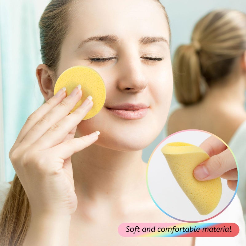 Luxiv 120 Pcs Facial Sponge Compressed, Luxiv Face Cleansing Sponge Estheticians Compressed Makeup Facial Sponge Round Wash Face Sponges for Women Compress Exfoliating Removal Sponge (Pink+Yellow) - Image 4