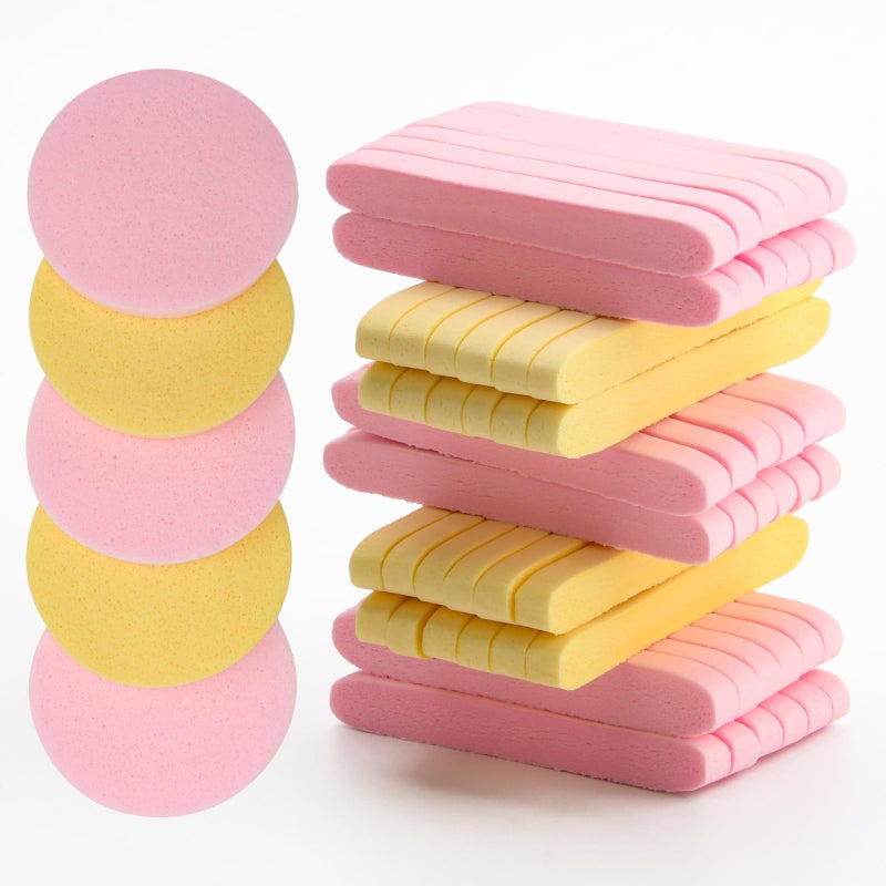 Luxiv 120 Pcs Facial Sponge Compressed, Luxiv Face Cleansing Sponge Estheticians Compressed Makeup Facial Sponge Round Wash Face Sponges for Women Compress Exfoliating Removal Sponge (Pink+Yellow) - Image 1