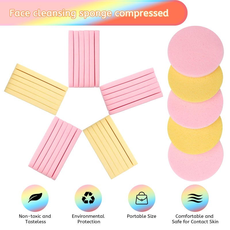 Luxiv 120 Pcs Facial Sponge Compressed, Luxiv Face Cleansing Sponge Estheticians Compressed Makeup Facial Sponge Round Wash Face Sponges for Women Compress Exfoliating Removal Sponge (Pink+Yellow) - Image 3