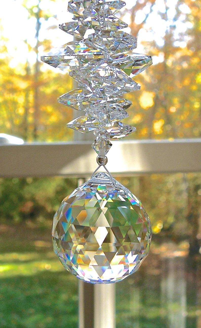 Light Wave Beautiful Sparkling Crystal Rainbow Sun-Catcher Ball Prism Pendant Hanging, Window, Garden, Balcony Hanging Ornament, Car Hanging (Model 1) - Image 3