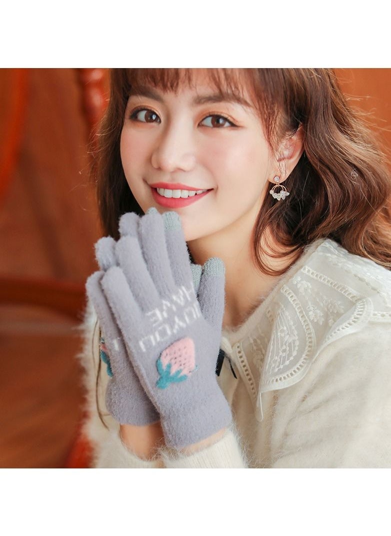 Golovejoy - Women's Warm Plush Windproof And Cold Proof Lovely Gloves - Image 1