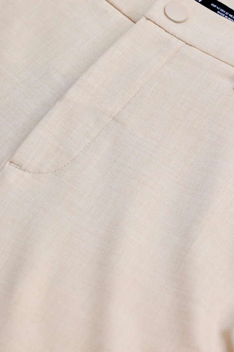 SNITCH Cream Self-Design Stretch Trousers