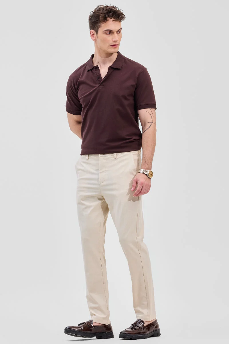 SNITCH Cream Cream Self-Design Stretch Trousers for Men | Best Price UAE