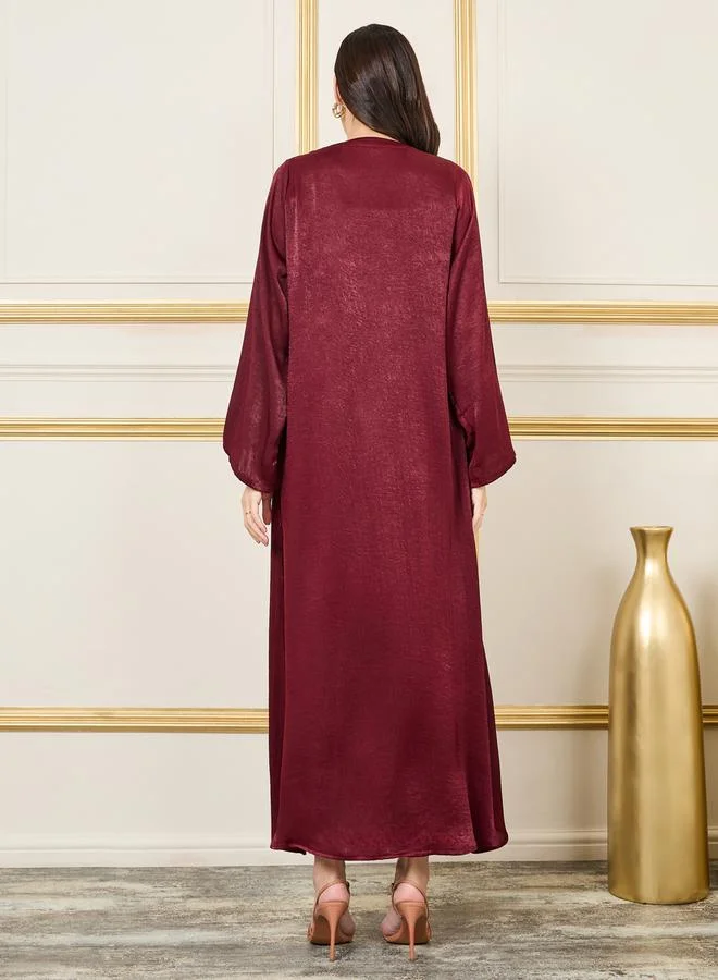 ستايلي Velvet Collared Front Open Abaya