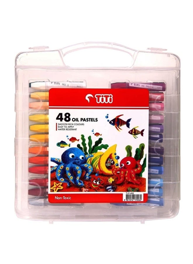 TiTi 48 Colors Oil Pastels Set Non-Toxic Soft Drawing Crayons in Portable Storage Case, Smooth Rich Pigments, Easy Blend, Water Resistant, Ideal for Kids, Students, Artists, School Projects, Coloring, Sketching, Art Classes and Creative Painting Activities - Image 2