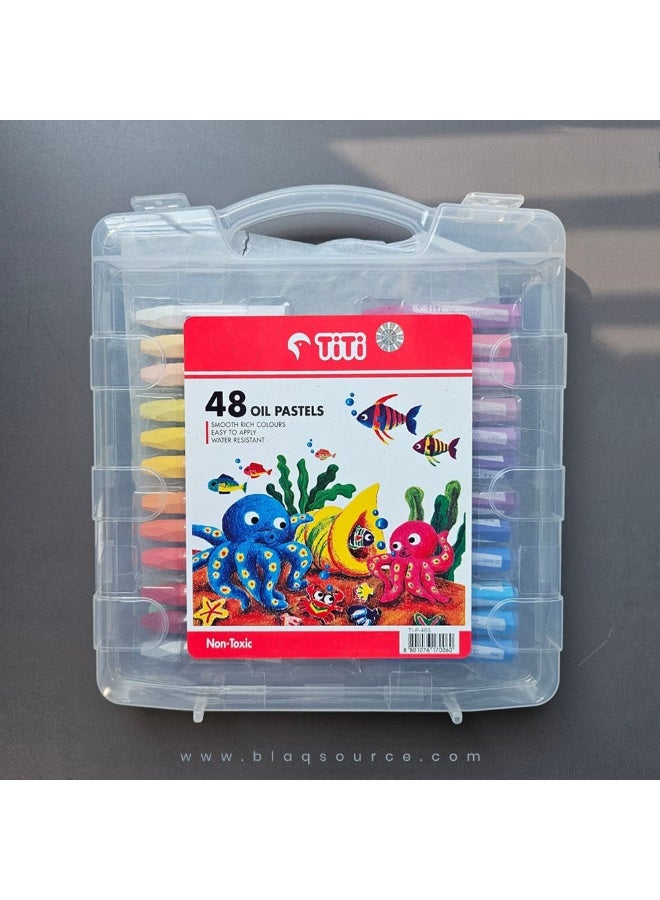 TiTi 48 Colors Oil Pastels Set Non-Toxic Soft Drawing Crayons in Portable Storage Case, Smooth Rich Pigments, Easy Blend, Water Resistant, Ideal for Kids, Students, Artists, School Projects, Coloring, Sketching, Art Classes and Creative Painting Activities - Image 1