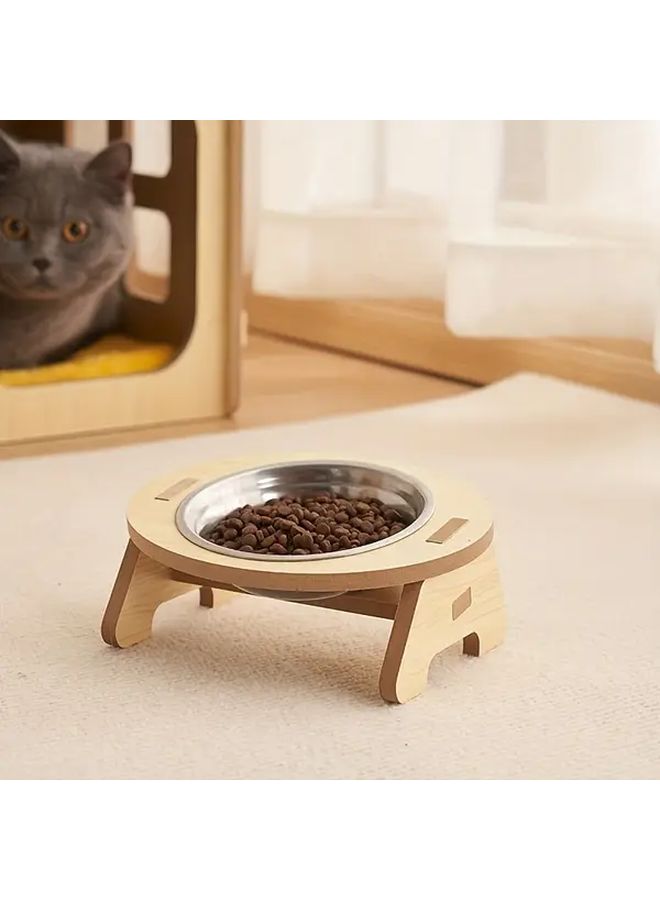 Small 2 In 1 Raised Cat Feeding Station With Stainless Steel Bowls And Wood Stand - Image 3
