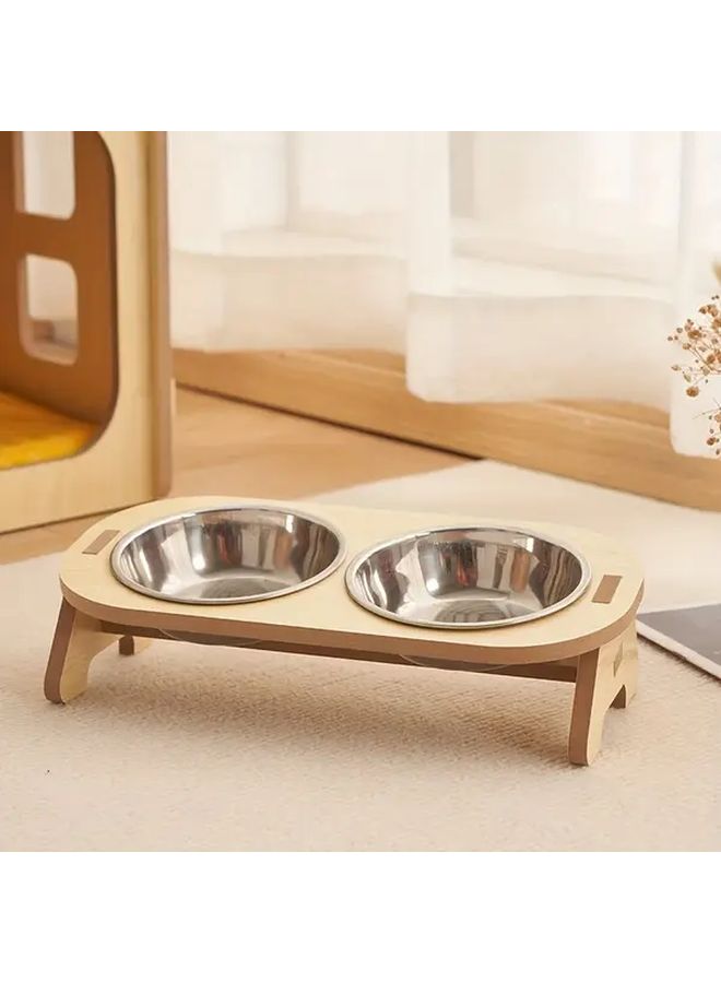 Small 2 In 1 Raised Cat Feeding Station With Stainless Steel Bowls And Wood Stand - Image 5