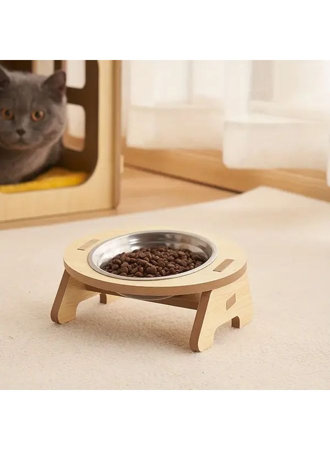 Small 2 In 1 Raised Cat Feeding Station With Stainless Steel Bowls And Wood Stand - Image 4