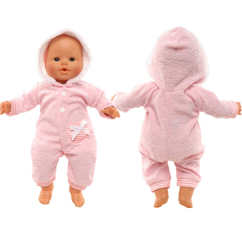 Miunana Baby Doll Clothes 14 to 16 Inch Doll Pink Jumpsuit Hooded Outfits with Cap Handmade Rompers Clothing Set - Image 2