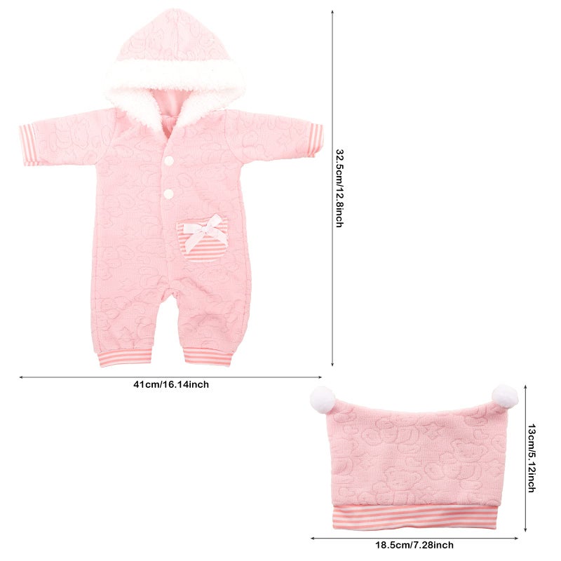 Miunana Baby Doll Clothes 14 to 16 Inch Doll Pink Jumpsuit Hooded Outfits with Cap Handmade Rompers Clothing Set - Image 5