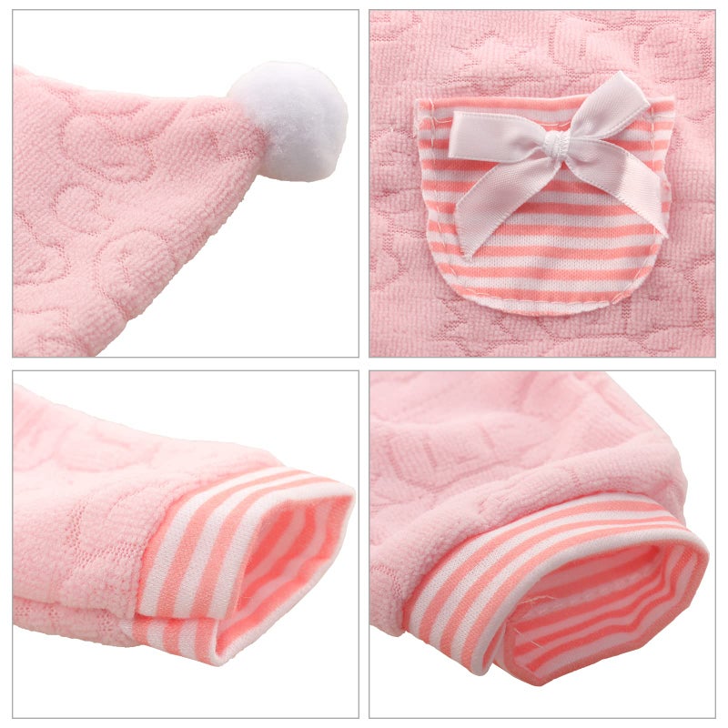 Miunana Baby Doll Clothes 14 to 16 Inch Doll Pink Jumpsuit Hooded Outfits with Cap Handmade Rompers Clothing Set - Image 4