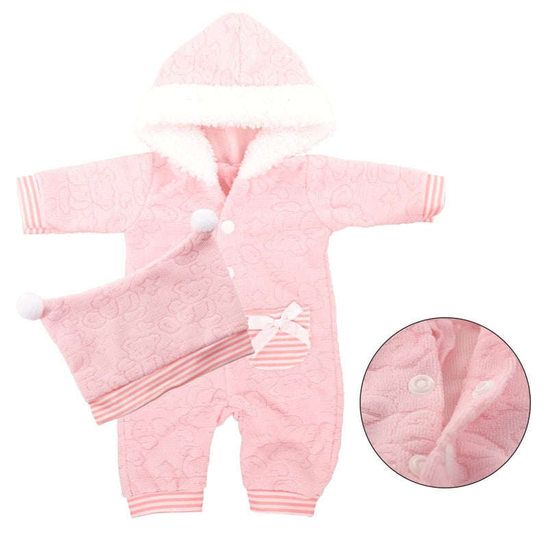 Miunana Baby Doll Clothes 14 to 16 Inch Doll Pink Jumpsuit Hooded Outfits with Cap Handmade Rompers Clothing Set - Image 3
