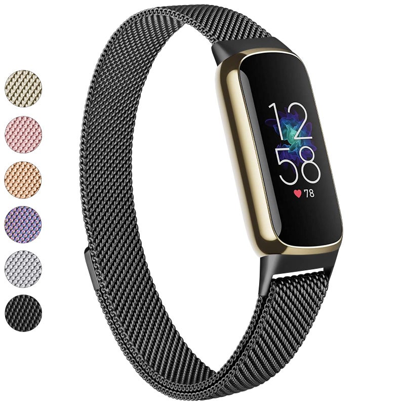 Vanjua Metal Band Compatible with Fitbit Luxe, Stainless Steel Mesh Loop Adjustable Wristband Replacement Strap for Fitbit Luxe Fitness Tracker Women Men (Black) - Image 1