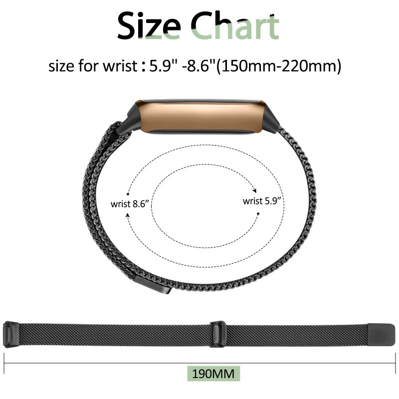 Vanjua Metal Band Compatible with Fitbit Luxe, Stainless Steel Mesh Loop Adjustable Wristband Replacement Strap for Fitbit Luxe Fitness Tracker Women Men (Black) - Image 3