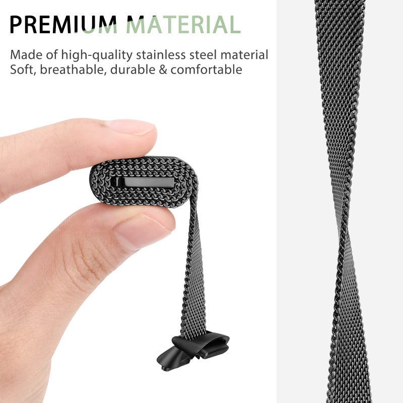 Vanjua Metal Band Compatible with Fitbit Luxe, Stainless Steel Mesh Loop Adjustable Wristband Replacement Strap for Fitbit Luxe Fitness Tracker Women Men (Black) - Image 4