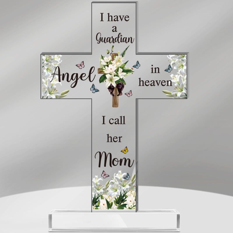 Jetec Sympathy Bereavement Gift for Loss of Loved One Acrylic Cross Floral Red Cardinal Memorial Gift Remember Me Grieving Keepsake for Mom Dad Grandma Friend Sisters Brothers(Mom) - Image 1