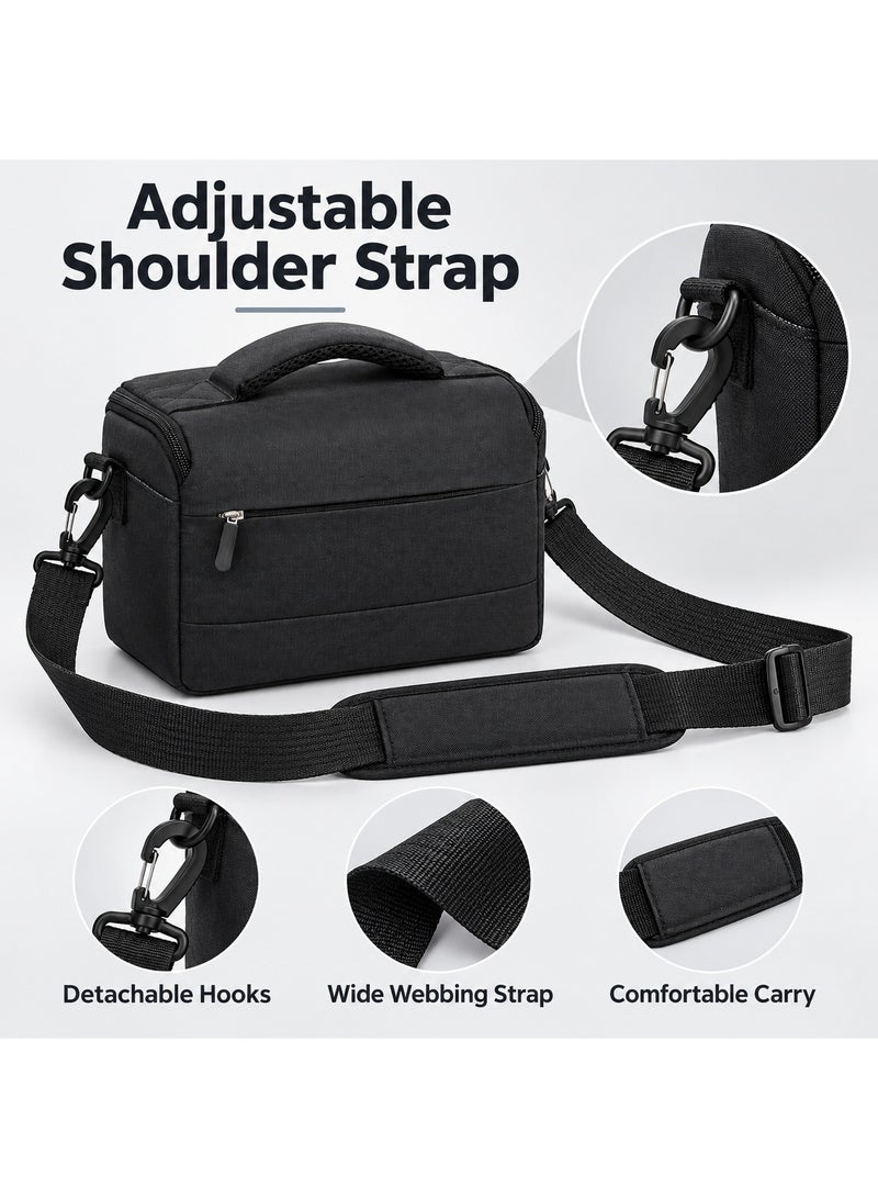KCDMBUE Camera Bag, Compact Camera Shoulder Bag, Adjustable Strap Crossbody Camera Case, Protective Camera Carrying Bag with Front Zip Pocket, Customizable Interior Dividers, Travel Photography Bag for Cameras and Accessories (Black) - Image 4