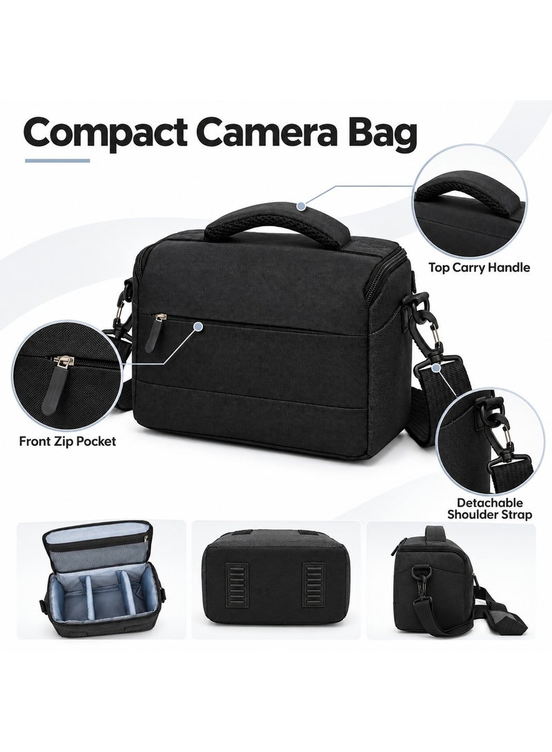 KCDMBUE Camera Bag, Compact Camera Shoulder Bag, Adjustable Strap Crossbody Camera Case, Protective Camera Carrying Bag with Front Zip Pocket, Customizable Interior Dividers, Travel Photography Bag for Cameras and Accessories (Black) - Image 2