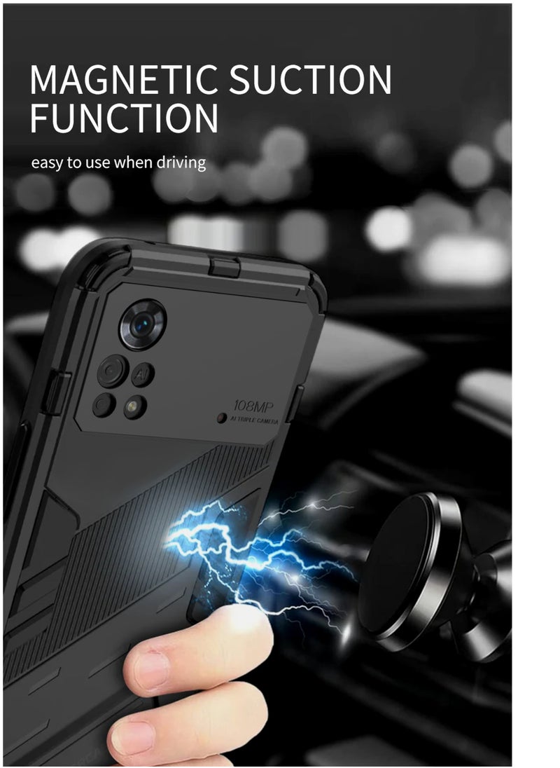ELLAGECASE - Shockproof Case for Xiaomi Poco X4 Pro 5G – Enhanced Protection, Built-in Magnetic Mount, Convenient Stand, Solid Camera Protection - Image 1