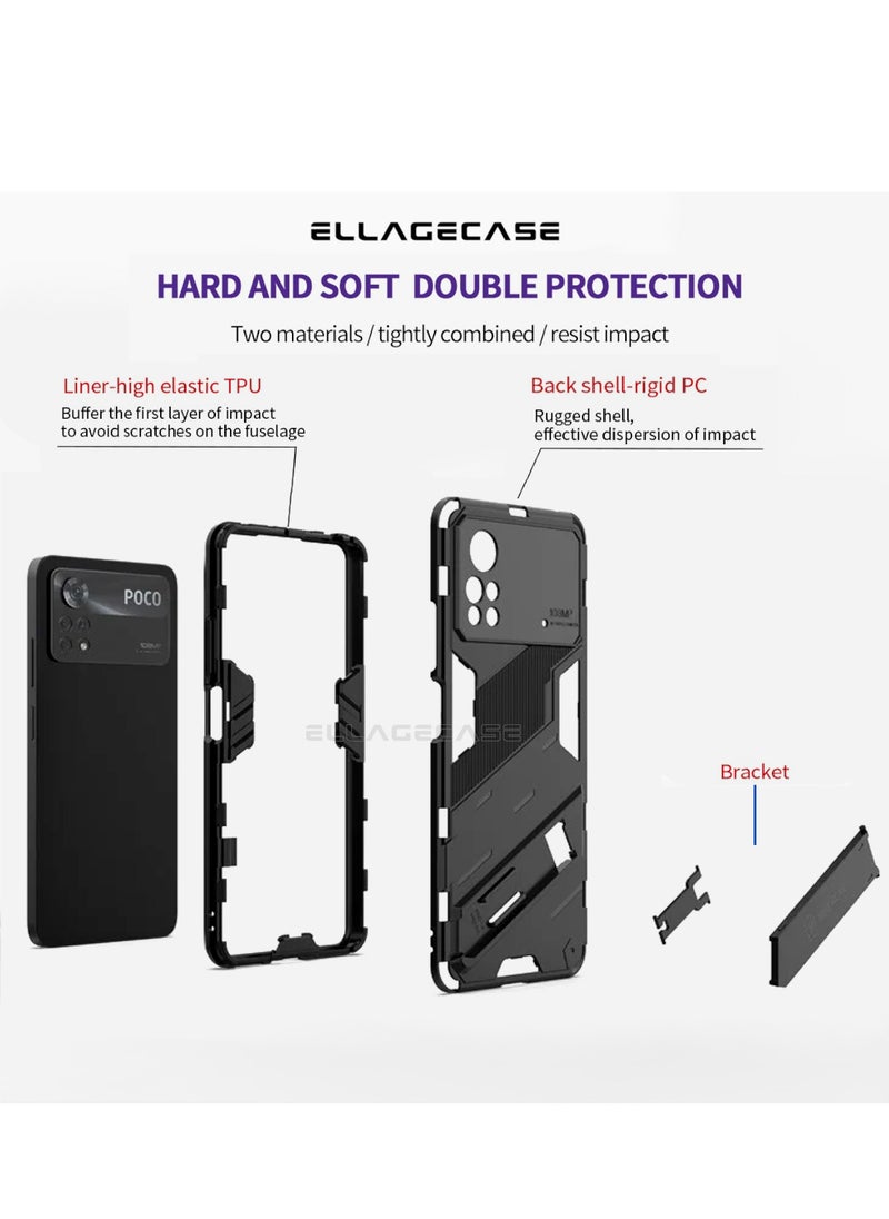 ELLAGECASE - Shockproof Case for Xiaomi Poco X4 Pro 5G – Enhanced Protection, Built-in Magnetic Mount, Convenient Stand, Solid Camera Protection - Image 1