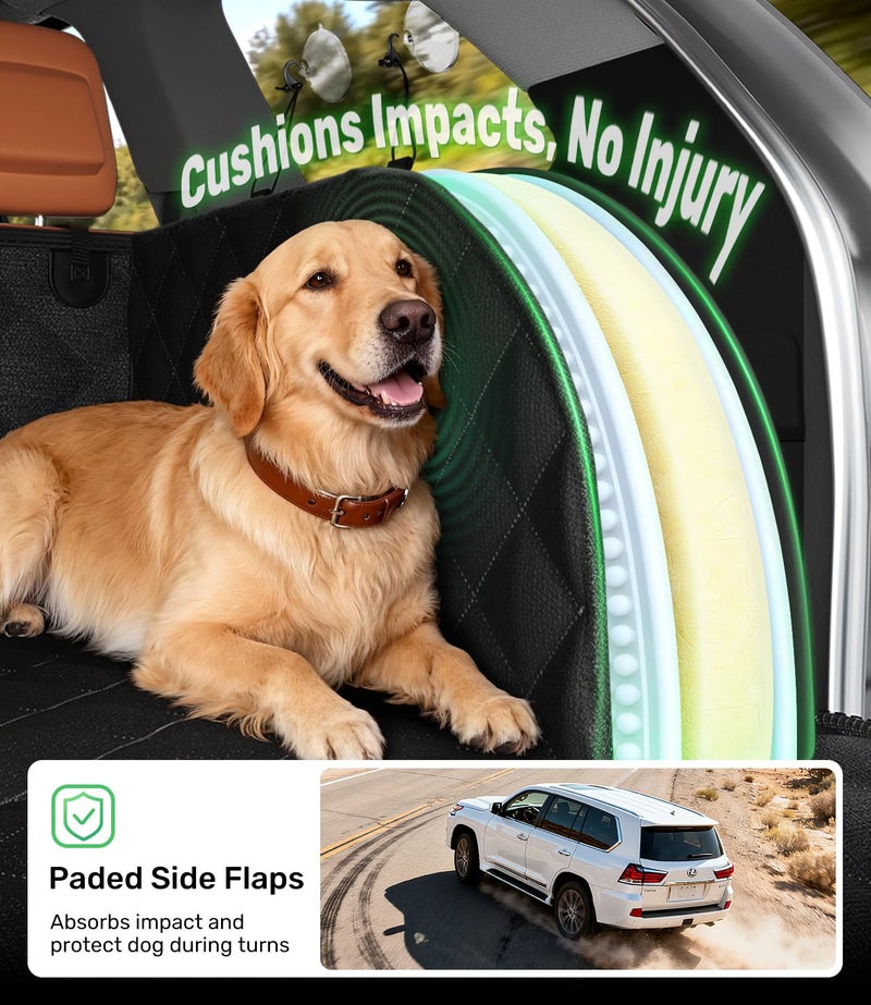Zanch Heavy Duty SUV Cargo Liner for Dog, Cushioned Sides for Full Protection, Non-Slip Waterproof Cover for Dogs Hair Muddy Paws, Trunk Protector with 60/40 Split & Bumper Flap, M, Black - Image 2