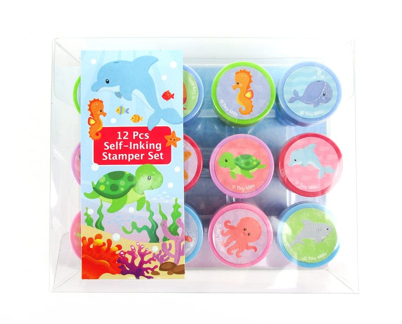 TINYMILLS 12 Pcs Ocean Life Turtle Stamp Kit for Kids Self Inking Stamps Gift Party Favors - Image 2