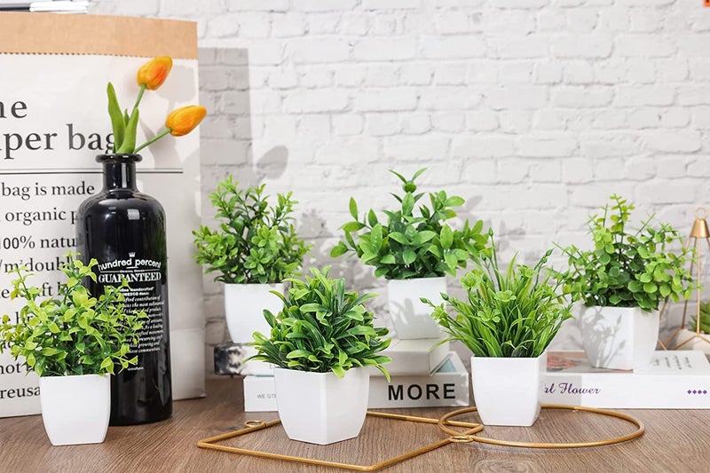 Dekorly ® 6 Packs Fake Plants Small, Mini Artificial Plants Indoor for Home Farmhouse Bathroom Shelf Décor (Height : 17CM, White) - Image 3