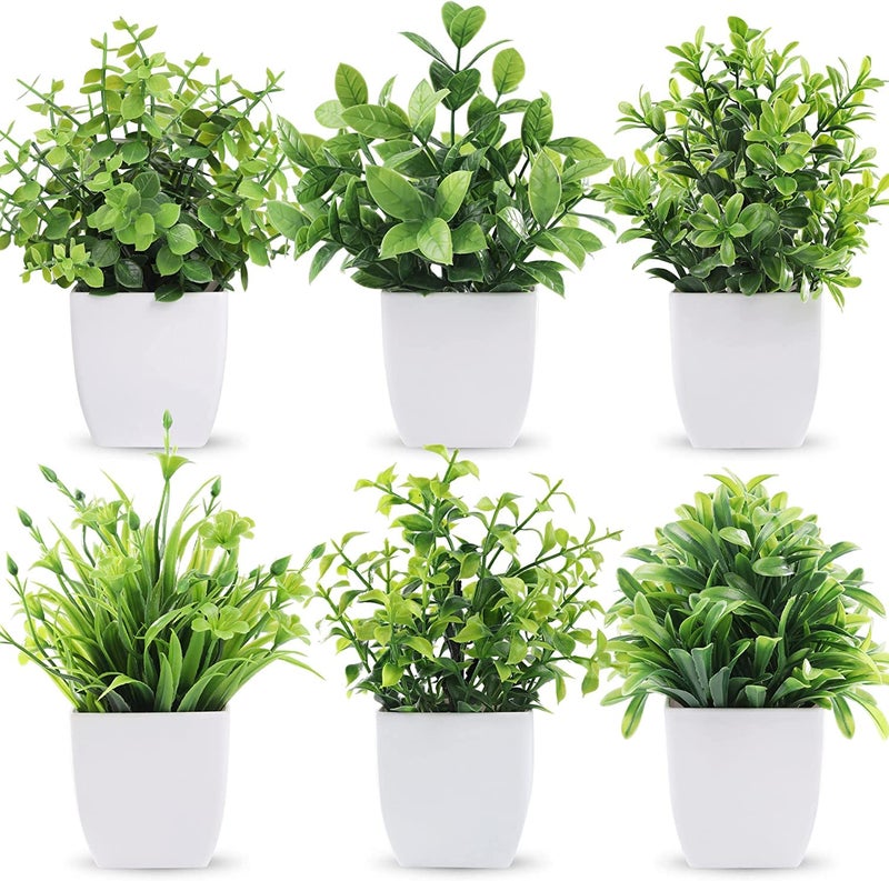 Dekorly ® 6 Packs Fake Plants Small, Mini Artificial Plants Indoor for Home Farmhouse Bathroom Shelf Décor (Height : 17CM, White) - Image 1