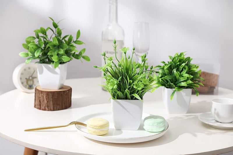 Dekorly ® 6 Packs Fake Plants Small, Mini Artificial Plants Indoor for Home Farmhouse Bathroom Shelf Décor (Height : 17CM, White) - Image 4