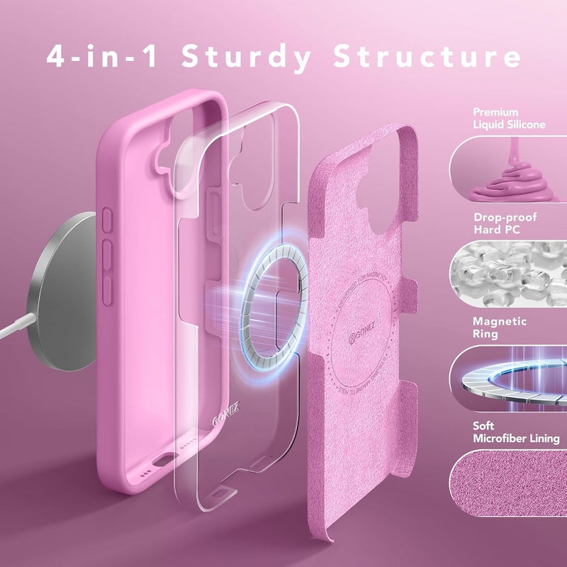 GONEZ Magnetic for iPhone 16 Case, Compatible with MagSafe, [Screen Protector + Camera Lens Protector], Liquid Silicone Shockproof Protective Phone Case for iPhone 16 6.1", Cherry Blossom - Image 5