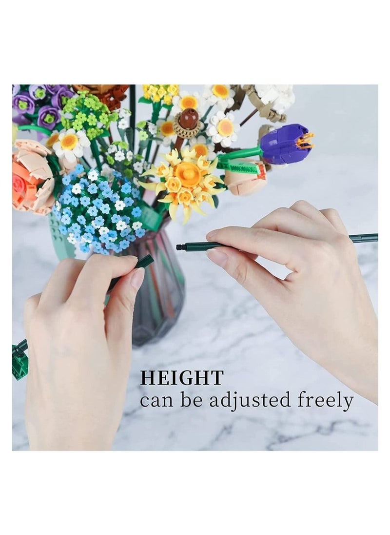 DMG TECH - Flower Bouquet Building Blocks, Mini Bouquet Building Sets, Flower Building Blocks, Artificial Flowers Building Toys, DIY Decoration Home, Botanical Collection Not Compatible with Lego(680pcs) - Image 1