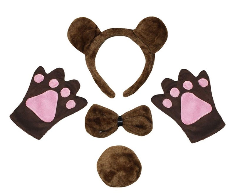 Petitebella Brown Bear Headband Bowtie Tail Gloves Children 4pc Costume (One Size) - Image 5