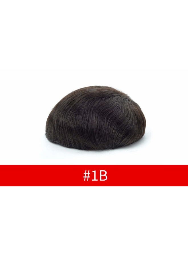 Lordhair Toupee for Men with 100% Human Hair, 0.08mm Natural Skin Hair Pieces Replacement for Men Base Size 8x10 inch Mens Toupee V-looped Hair System #1B - Image 2