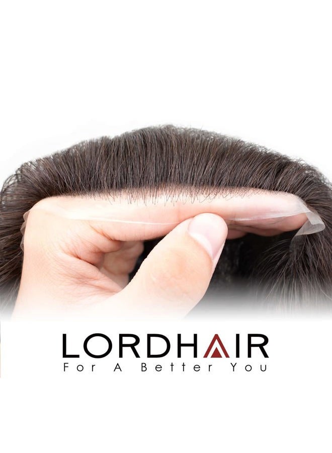 Lordhair Toupee for Men with 100% Human Hair, 0.08mm Natural Skin Hair Pieces Replacement for Men Base Size 8x10 inch Mens Toupee V-looped Hair System #1B - Image 4