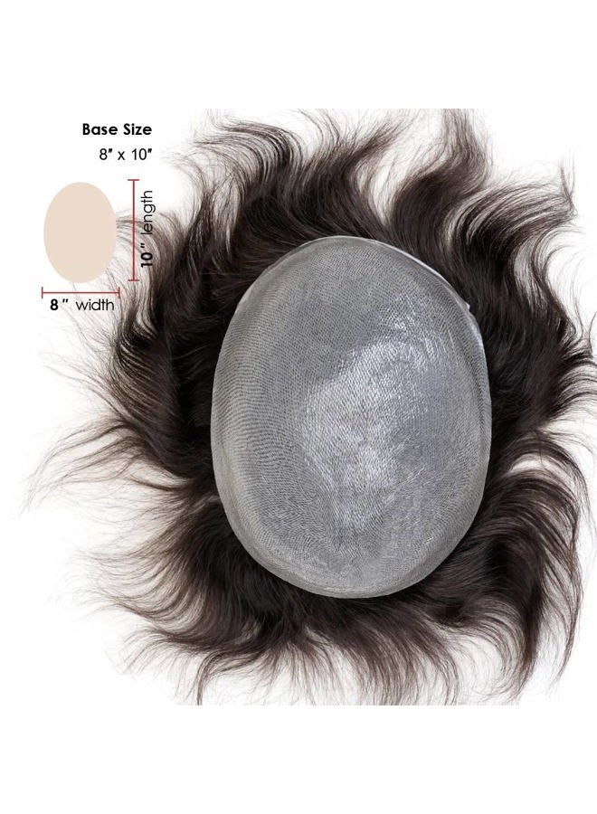 Lordhair Toupee for Men with 100% Human Hair, 0.08mm Natural Skin Hair Pieces Replacement for Men Base Size 8x10 inch Mens Toupee V-looped Hair System #1B - Image 3