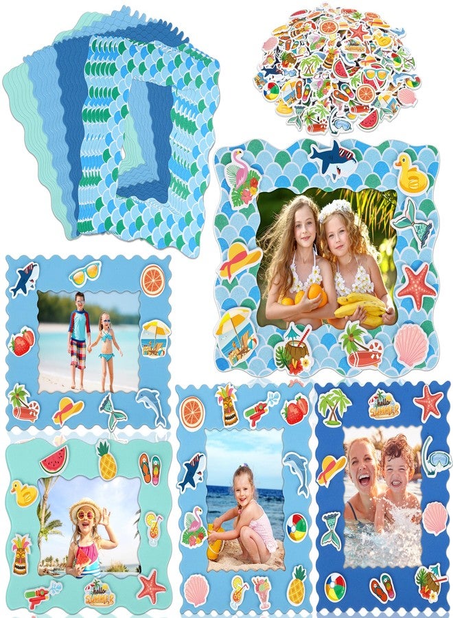 Fovths 24 Pack Summer Foam Picture Frame Kits DIY Frame Crafts Mermaid Theme Picture Frames with 300 Summer Stickers for Hawaiian Party Favors Birthday - Image 1