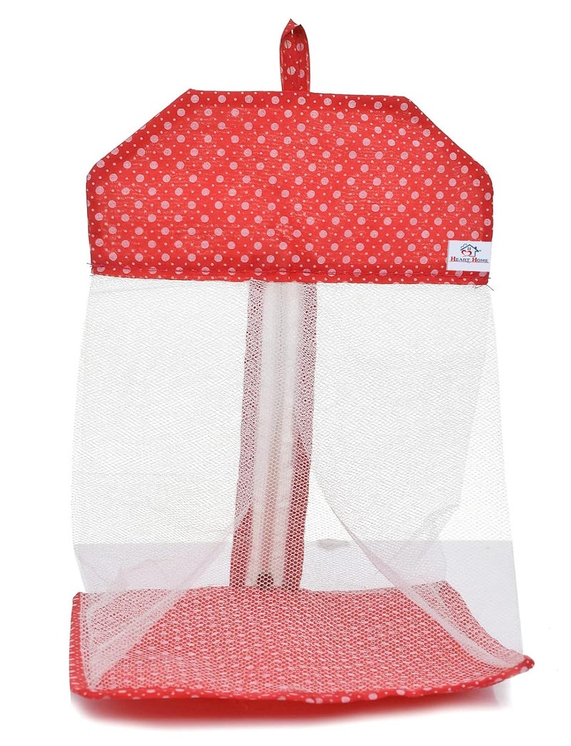 Kuber Industries Heart Home Multipurpose Dot Printed Cotton Hanging Storage Mesh BagOrganizer For Home Bathroom Kitchen Travel Use With Zipper Hanging Loop Pack of 2 Red - Image 4