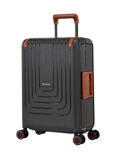 eminent Vertica Hard Case Travel Bag Cabin Luggage Trolley Polypropylene Lightweight Suitcase 4 Quiet Double Spinner Wheels With TSA Lock B0006 Dark Grey Brown Trim