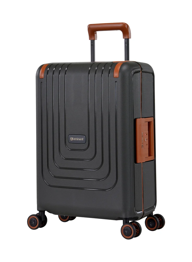 eminent Vertica Hard Case Travel Bag Cabin Luggage Trolley Polypropylene Lightweight Suitcase 4 Quiet Double Spinner Wheels With TSA Lock B0006 Dark Grey Brown Trim