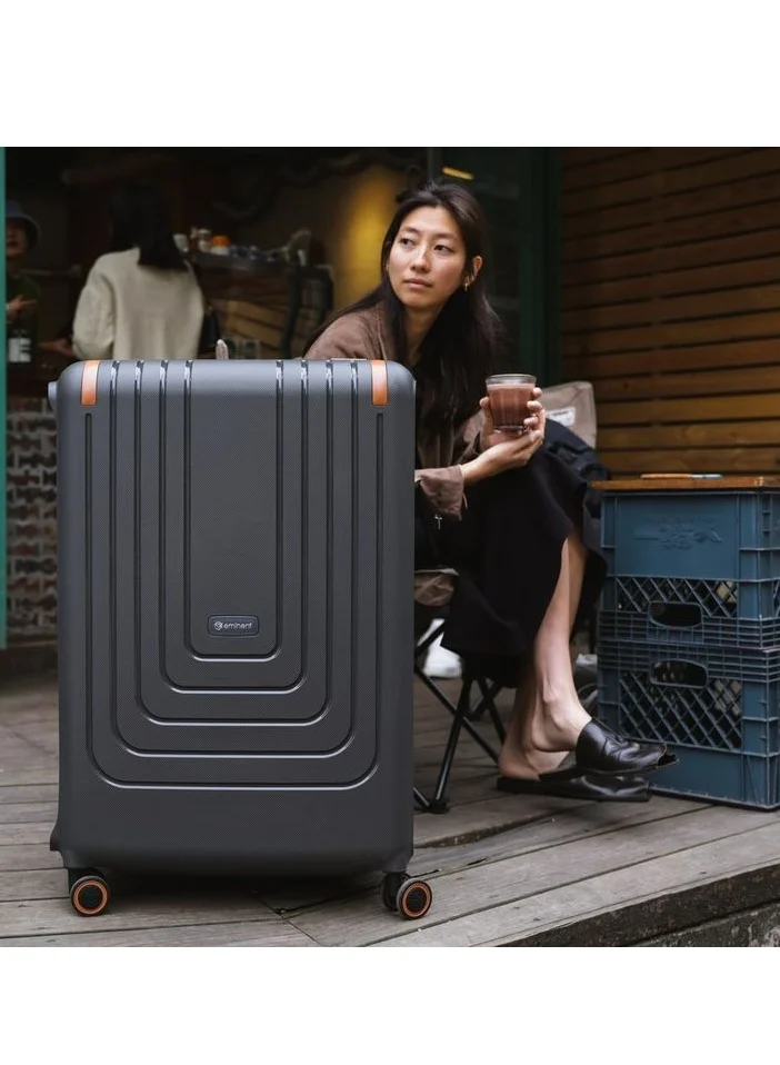 eminent Vertica Hard Case Travel Bag Cabin Luggage Trolley Polypropylene Lightweight Suitcase 4 Quiet Double Spinner Wheels With TSA Lock B0006 Dark Grey Brown Trim