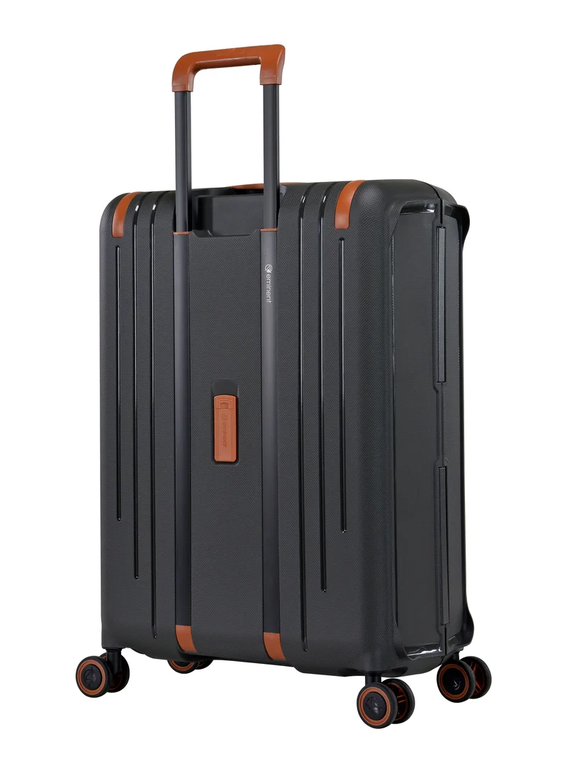 eminent Vertica Hard Case Travel Bag Cabin Luggage Trolley Polypropylene Lightweight Suitcase 4 Quiet Double Spinner Wheels With TSA Lock B0006 Dark Grey Brown Trim