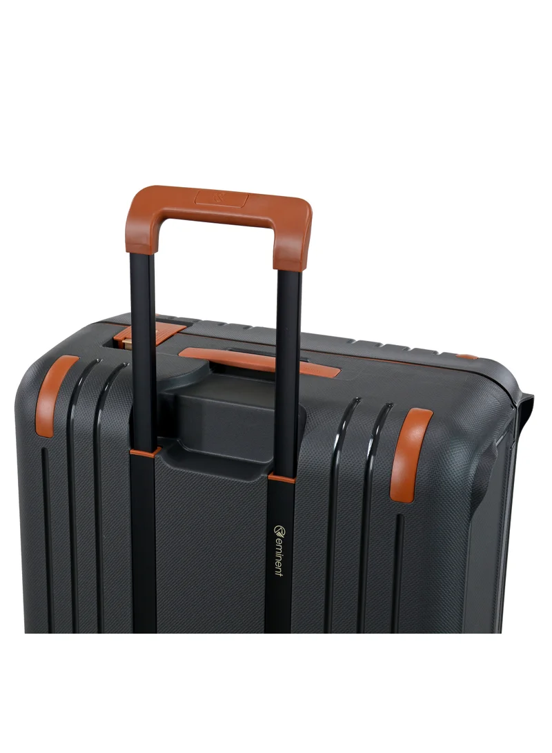 eminent Vertica Hard Case Travel Bag Cabin Luggage Trolley Polypropylene Lightweight Suitcase 4 Quiet Double Spinner Wheels With TSA Lock B0006 Dark Grey Brown Trim