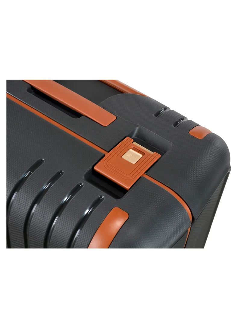eminent Vertica Hard Case Travel Bag Cabin Luggage Trolley Polypropylene Lightweight Suitcase 4 Quiet Double Spinner Wheels With TSA Lock B0006 Dark Grey Brown Trim