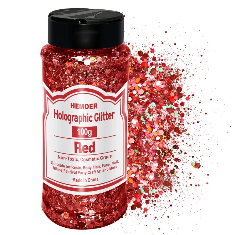 HEMOER Red Glitter 100g35oz Holographic Chunky Glitter Mixed Hexagon Chunky  Fine Flakes Iridescent Sequins for Epoxy Crafts Resin Nail Body Tumblers Festival Party